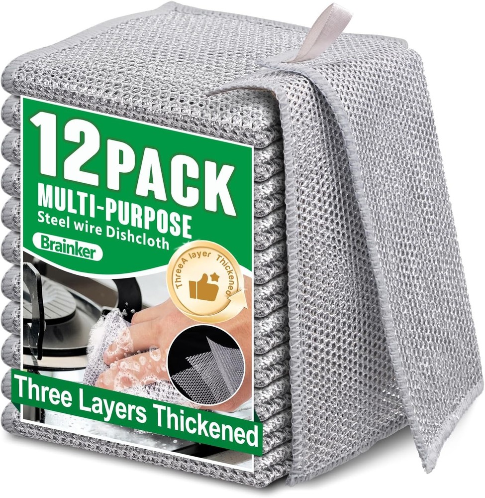 12pcs Non Scratch Wire Dishcloth Multipurpose Reuseable 3Layer Steel Wool Cleani