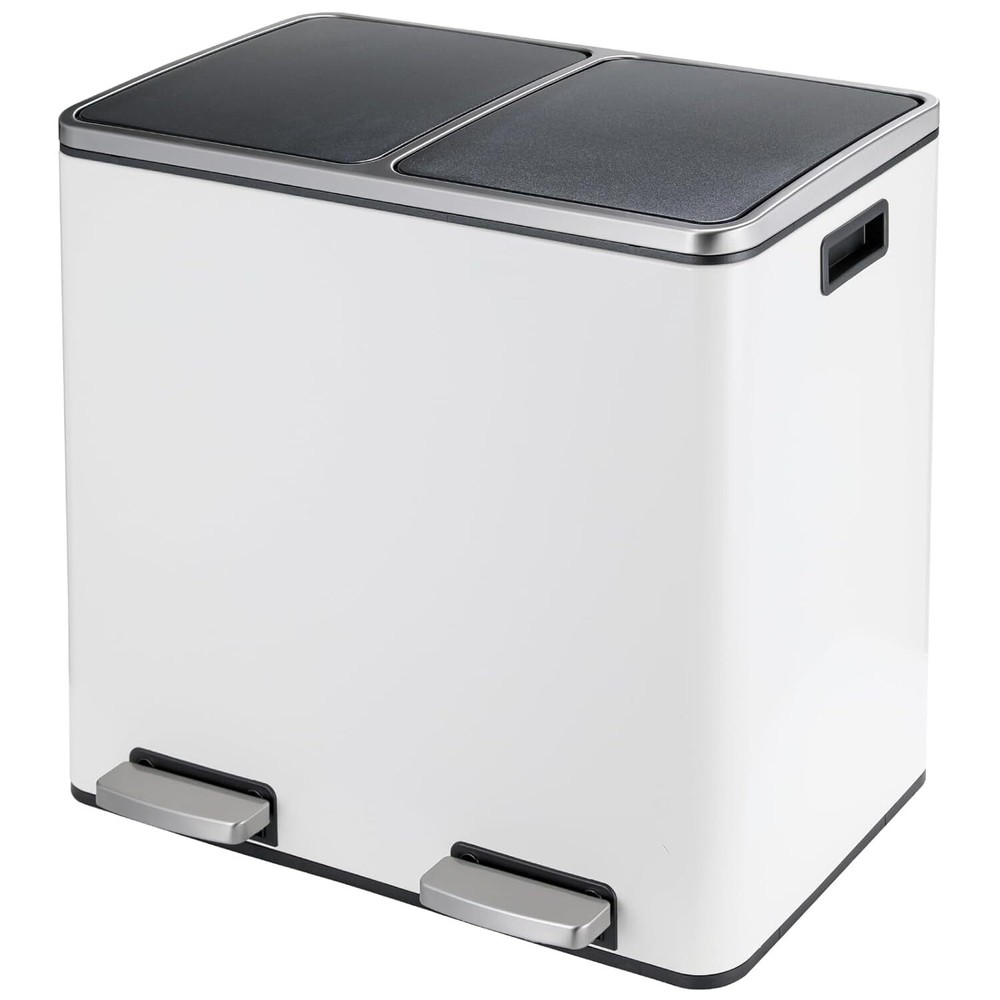 Stainless Steel Trash Can Dual Compartment Step On Kitchen Garbage Can 12 Gallon