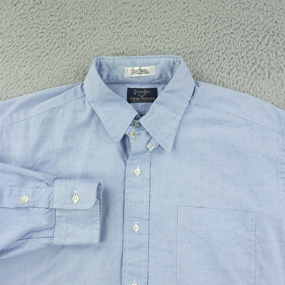 Gitman Bros Dress Shirt Mens 16 Blue Solid Oxford Made In USA Business Office