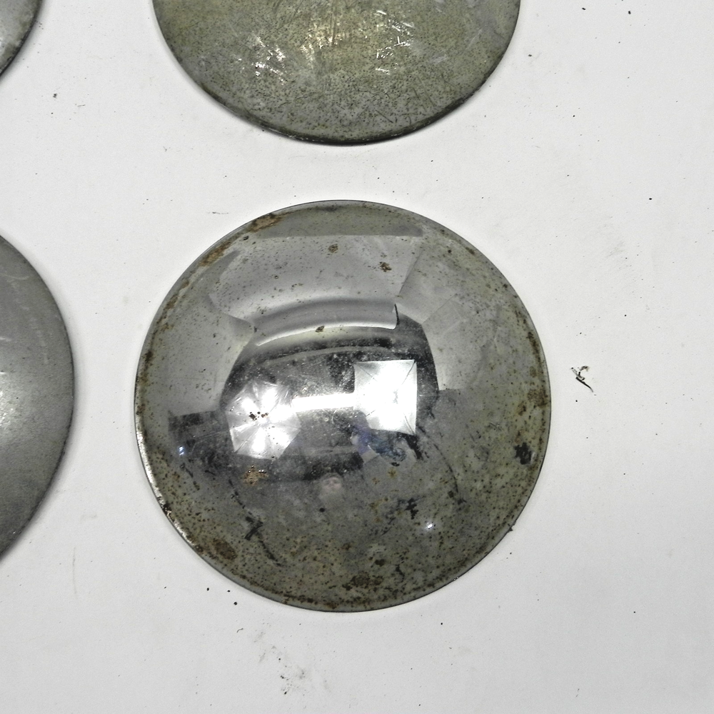 1947-1948 KAISER FRAZER HUBCAPS DOGDISH STYLE CHROME USED SET OF 4 RARE VINTAGE