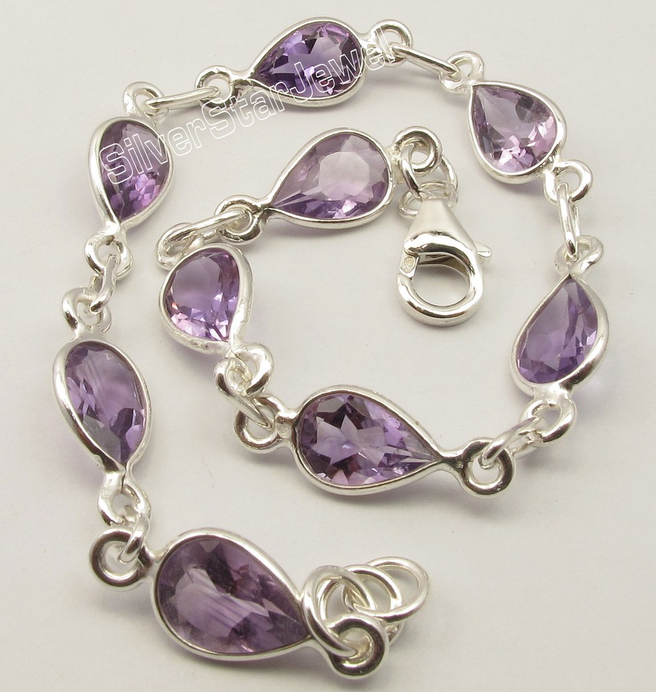 FLASH SALE 925 Silver Purple Amethyst Trendy Bracelet 8.3 Jewelry-image