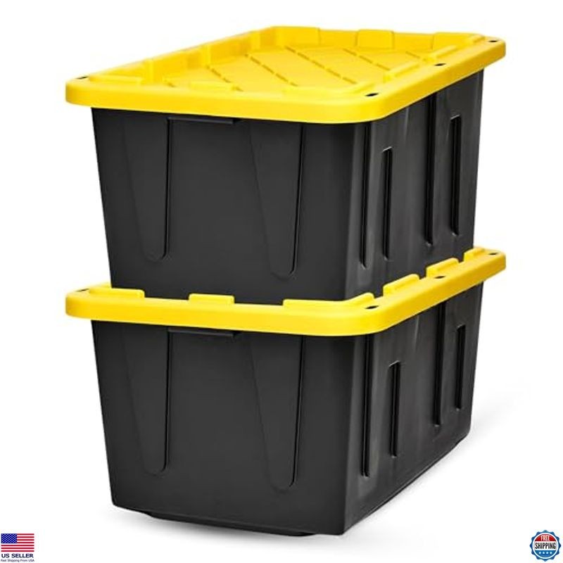 2-Pack Heavy Duty 27 Gallon Plastic Storage Bins with Lids - Stackable
