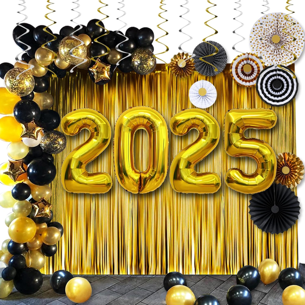 New Years Eve Party Supplies 2025:40in 2025 Balloons,89Pcs Black and Gold Gradua-image