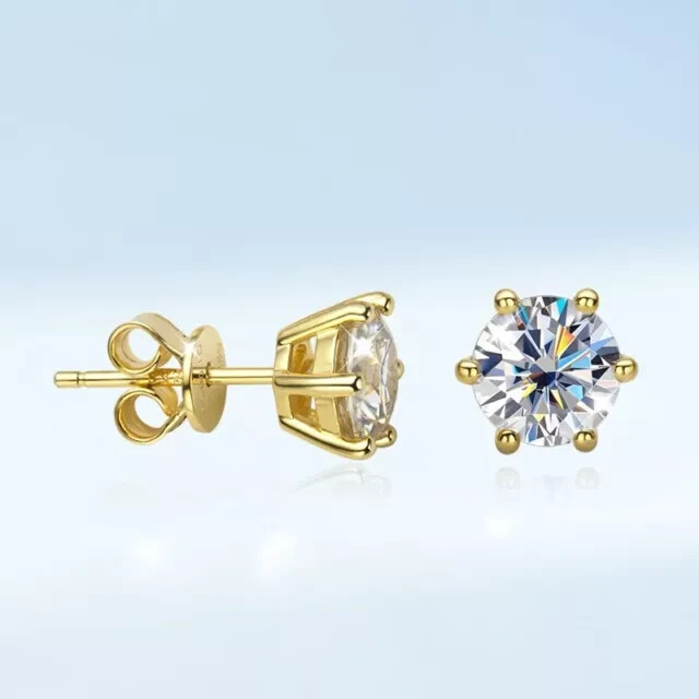 2Ct Round Cut Simulated Diamond Women Wedding Stud Earring 14KYellow Gold Plated