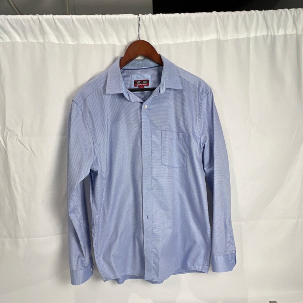 Johnston & Murphy XC4 Extreme Comfort Blue Geometric Cotton Dress Shirt L mens