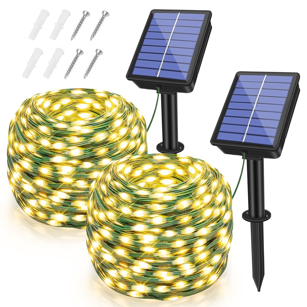 2 Pack Solar Powered 480LED 158FT Outdoor Waterproof String Lights