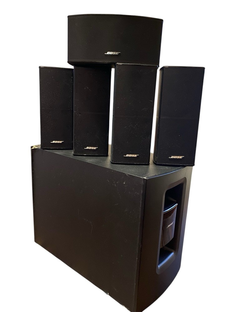 Set of 5 Bose Jewel Speakers and Subwoofer Black Tested Working Amazing Sound