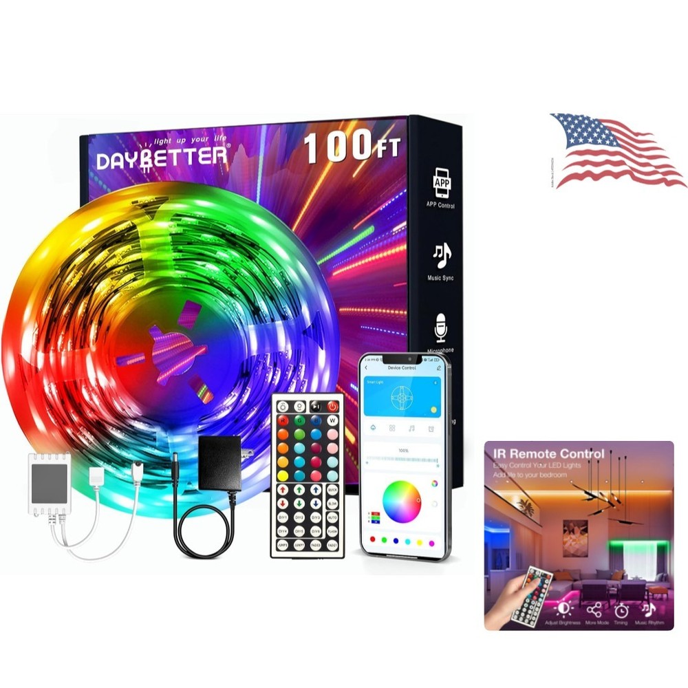 100Ft LED Strip Lights, Smart Light with App Remote Control, RGB LED Lights for