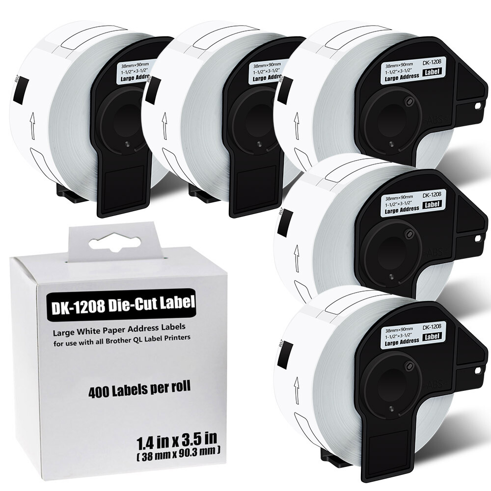 Brother QL DK-1208 1.4x3.5 Permanent Frame Label Rolls 5-Pack