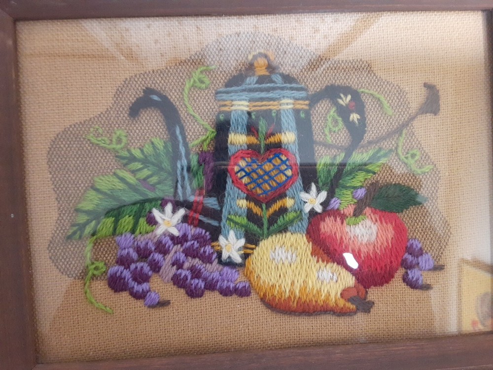 Vintage - Completed Cross Stitch - Sunset Designs Framed - Boho Tea Pot Art