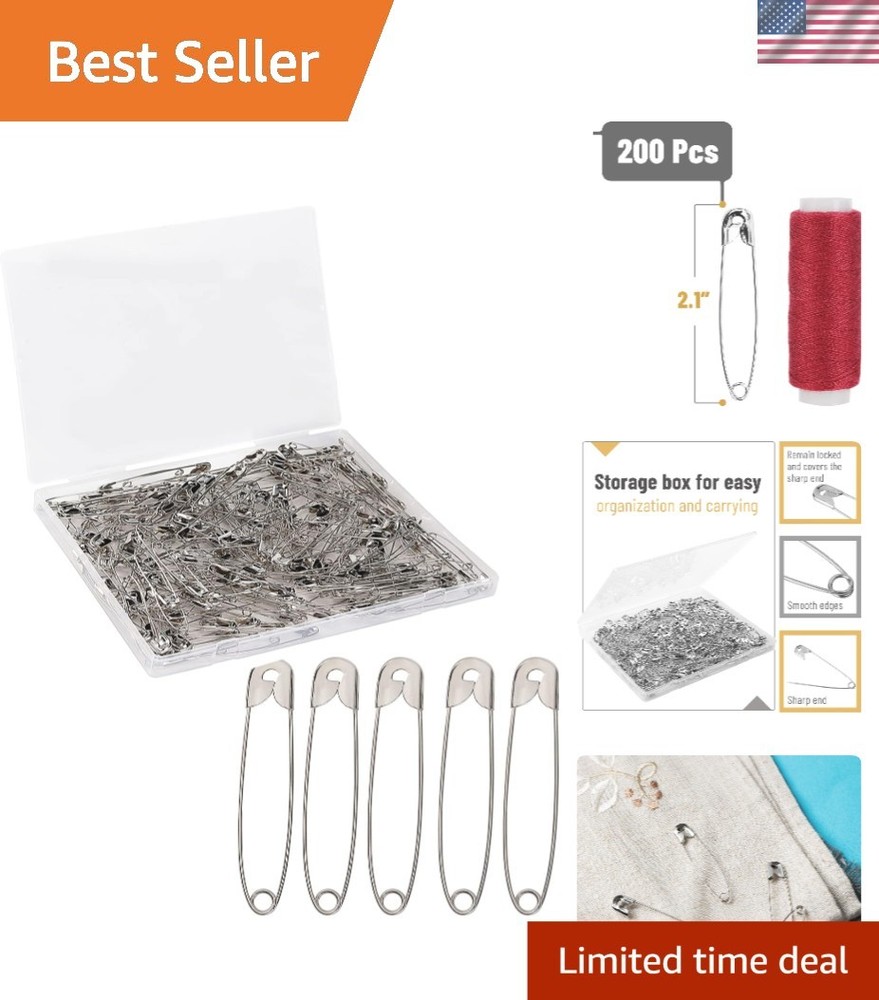 Bulk 200 Pack 2 Inch Heavy Duty Silver Safety Pins for Multipurpose Use