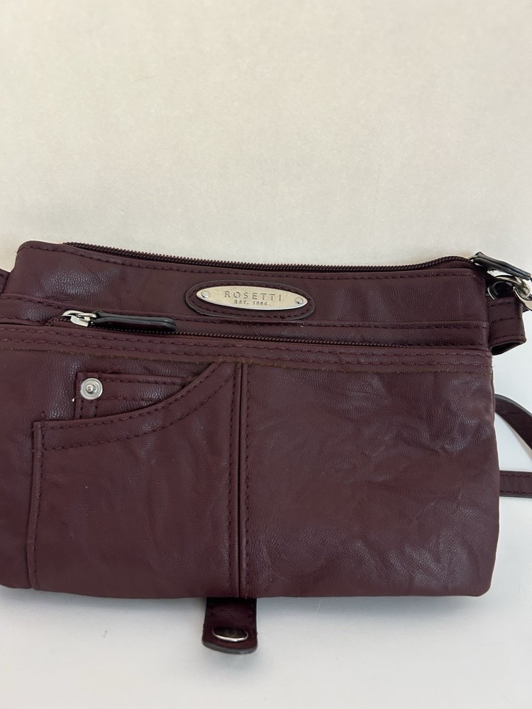 Rosetti Burgundy Faux Leather Crossbody Bag Multiple Zip Pockets