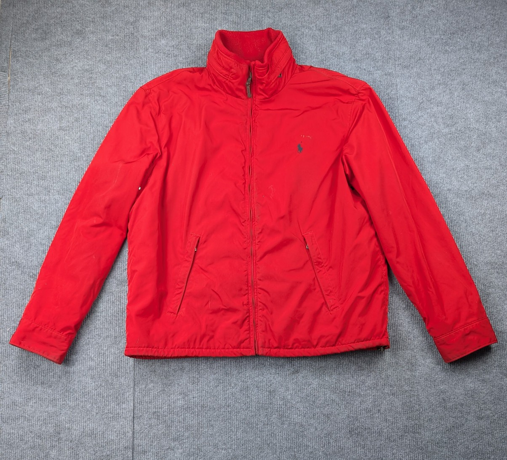 Polo Ralph Lauren Jacket Mens Large Fleece Lined Windbreaker Vintage Preppy Red