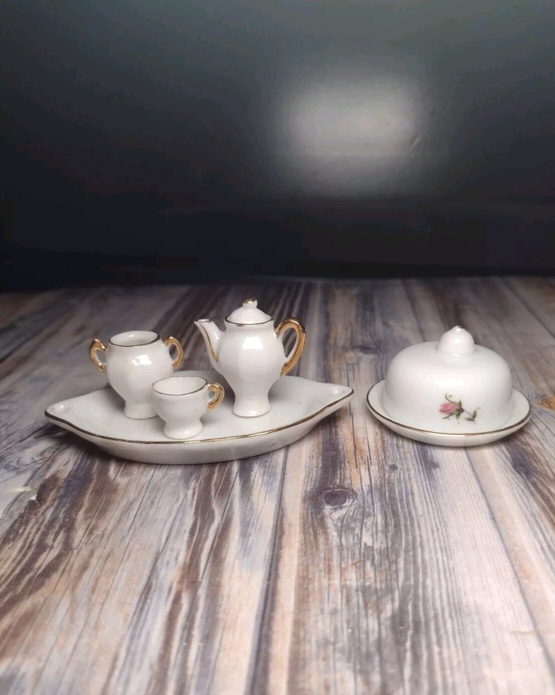 Miniature Porcelain Tea Set with Tray Cake Platter Vintage Japan