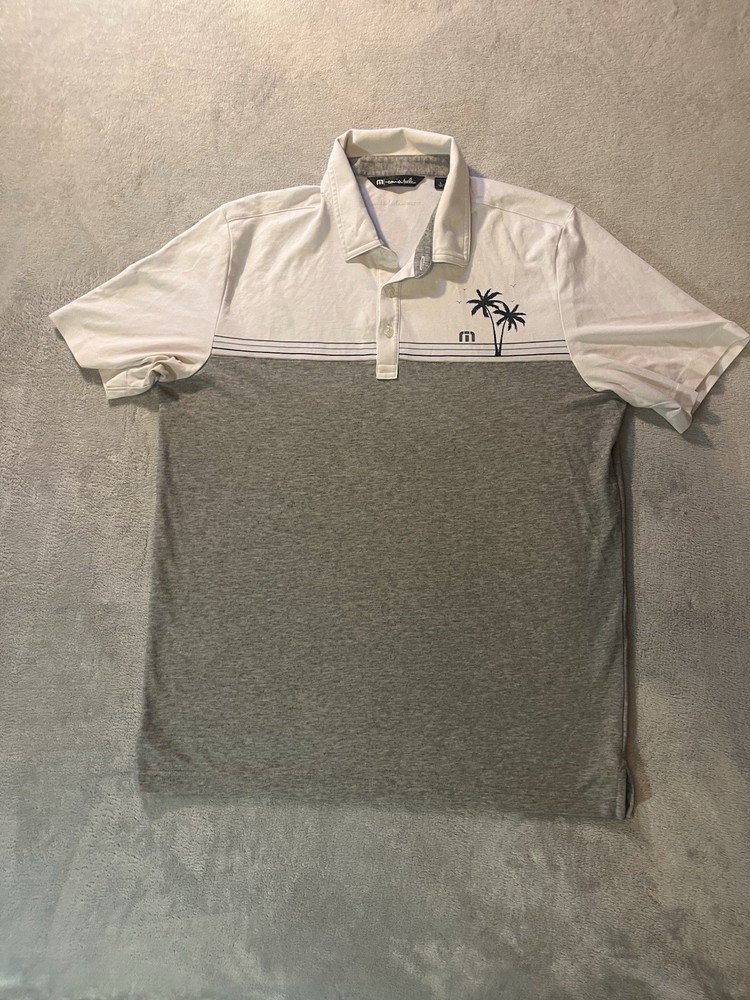 Travis Mathew Mens Size Large Gray White Palm Tree Golf Polo  Shirt