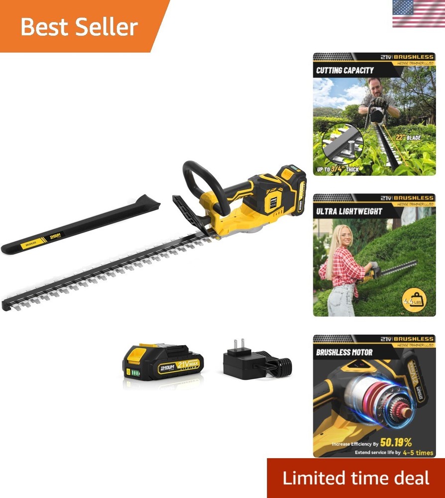 22-Inch Cordless Battery-Powered Aluminum Hedge Trimmer for Bushes and Shrubs