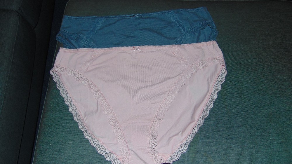 M&S High Leg Cotton Rich Lace Trim Briefs 2 Pairs Grey Pink BNWT