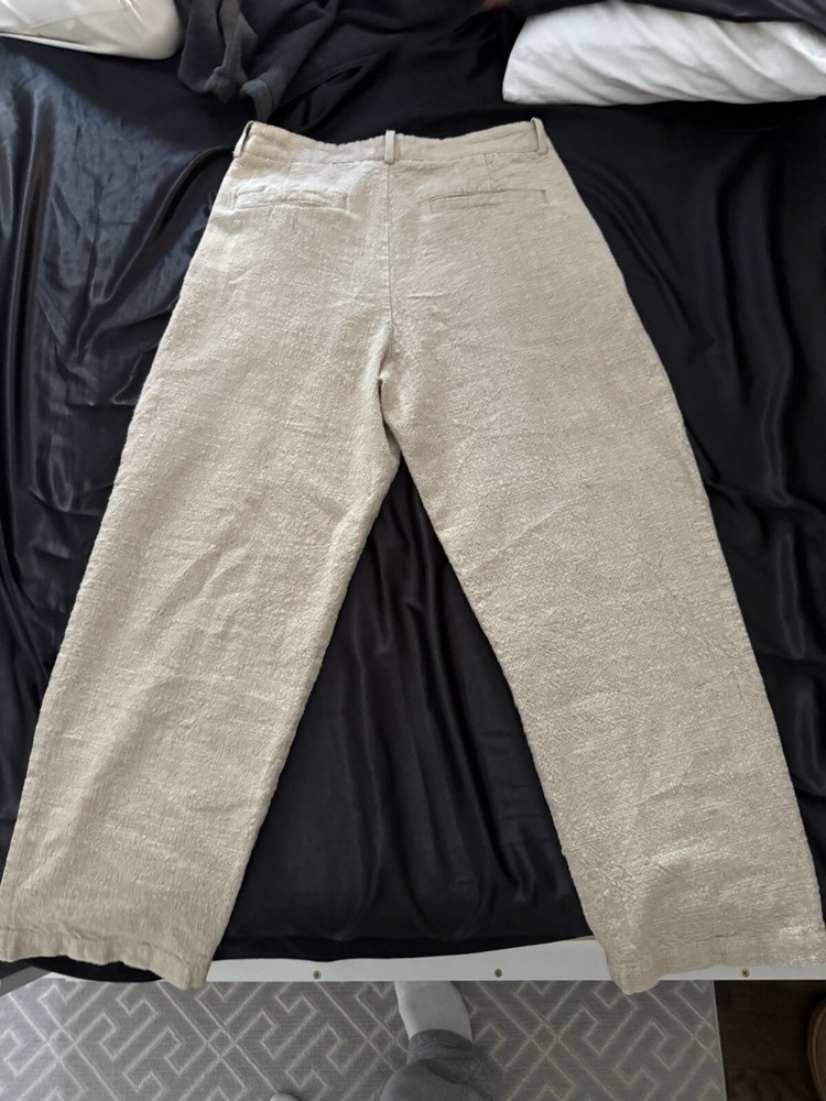 Zara Pants Mens 31 Beige Linen Cotton Woven Beach Coastal Straight Minimal