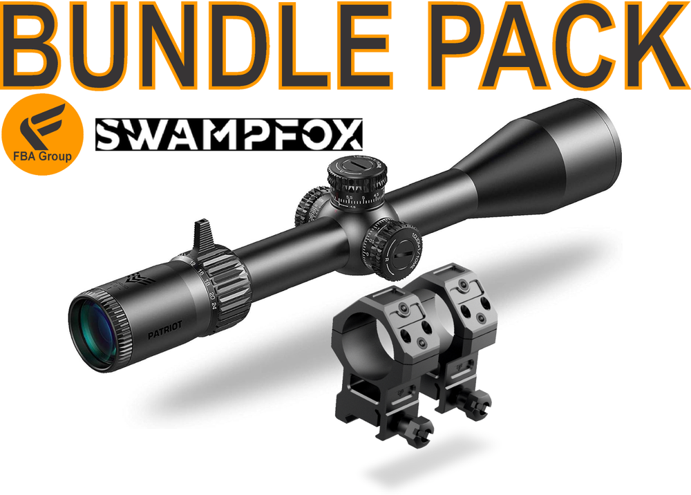 **BUNDLE** Swampfox Patriot FFP 4X Zoom 6-24x50 Reticle MOA with 1.93” ring set