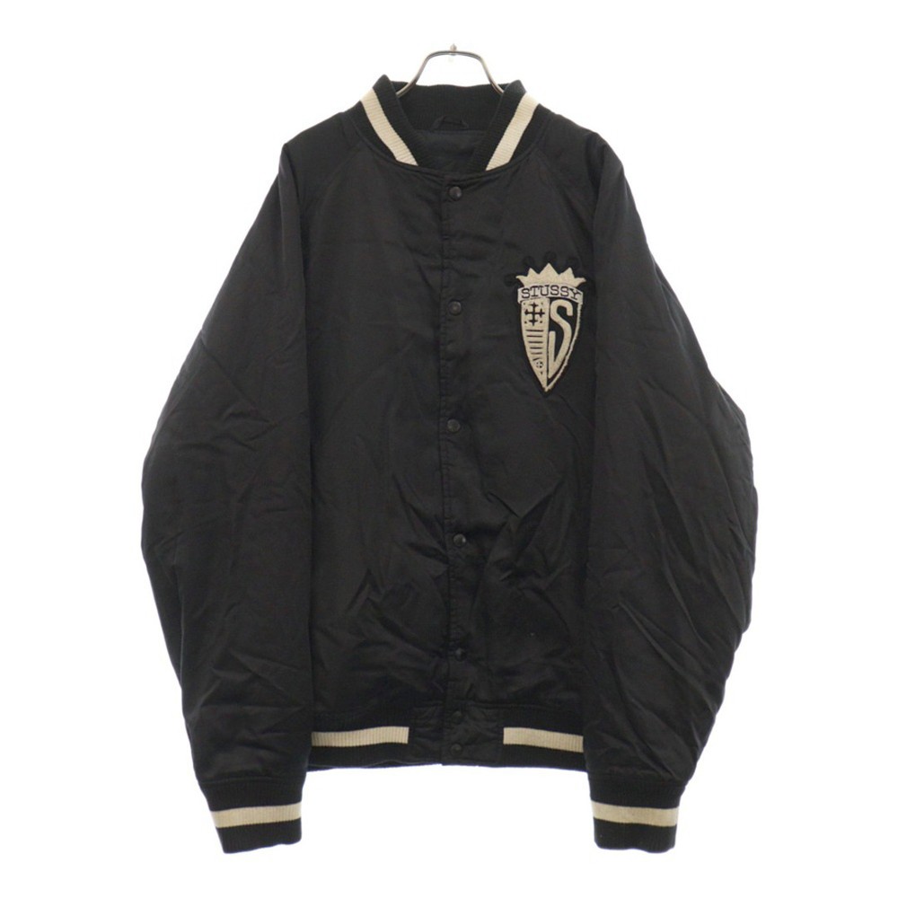 Stussy Old Stadium Jacket Embroidered Varsity Jacket Black Size L