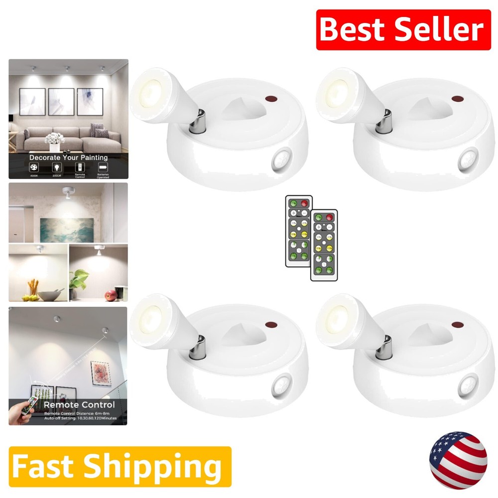 Small Uplights Battery Mini Spotlights - Dimmable LED Accent Light - 4 Pack