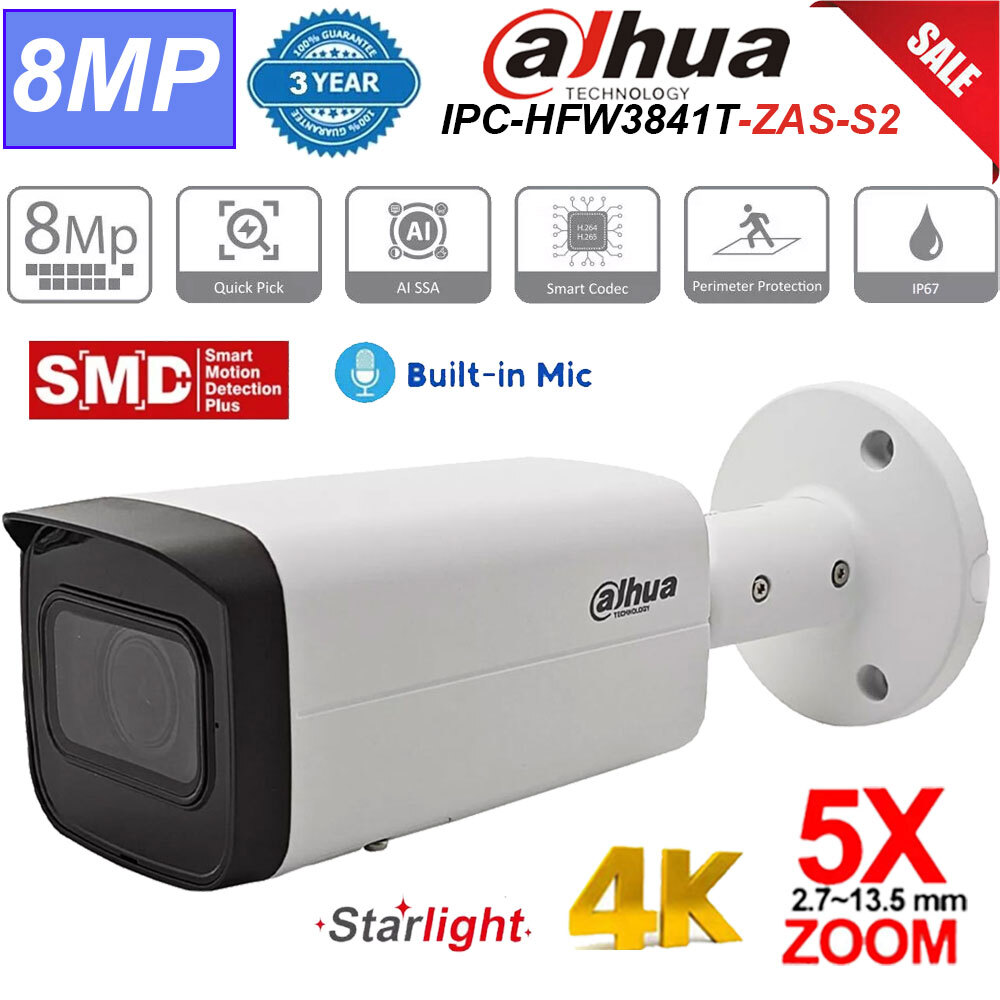 Dahua 8MP 5X Zoom WizSense IR Starlight IP Camera MIC IPC-HFW3841T-ZAS-S2 SMD