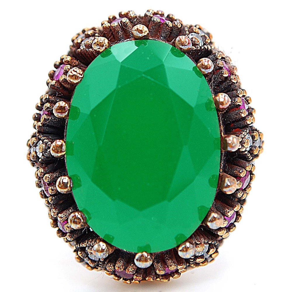 12CT Treated Emerald Ottoman Empire Style Sterling Silver Ring Size 9 HB3-8