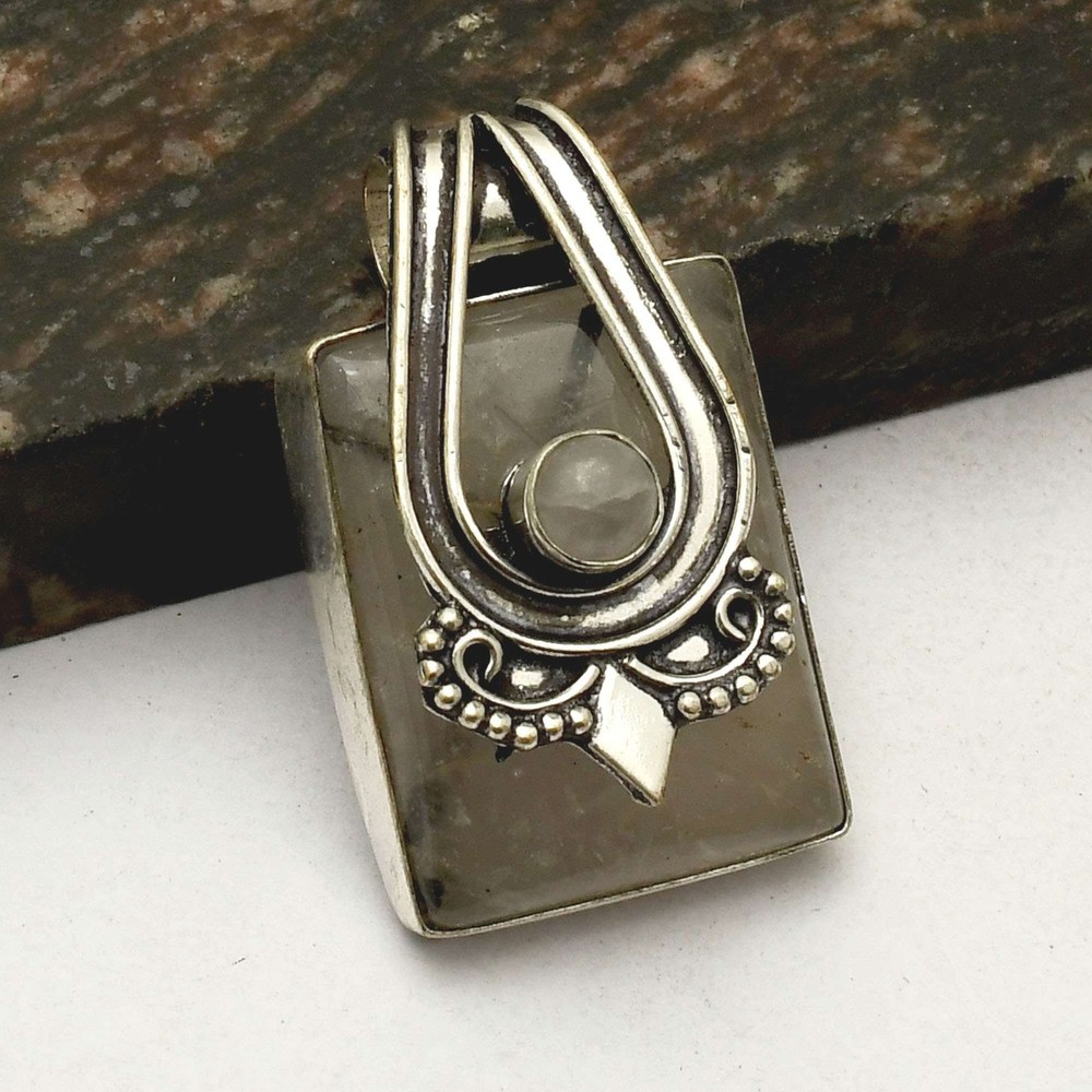 Black Rutile Rose Quartz Gemstone Handmade Cross Pendant Necklace 1.52 Inch AP-35804