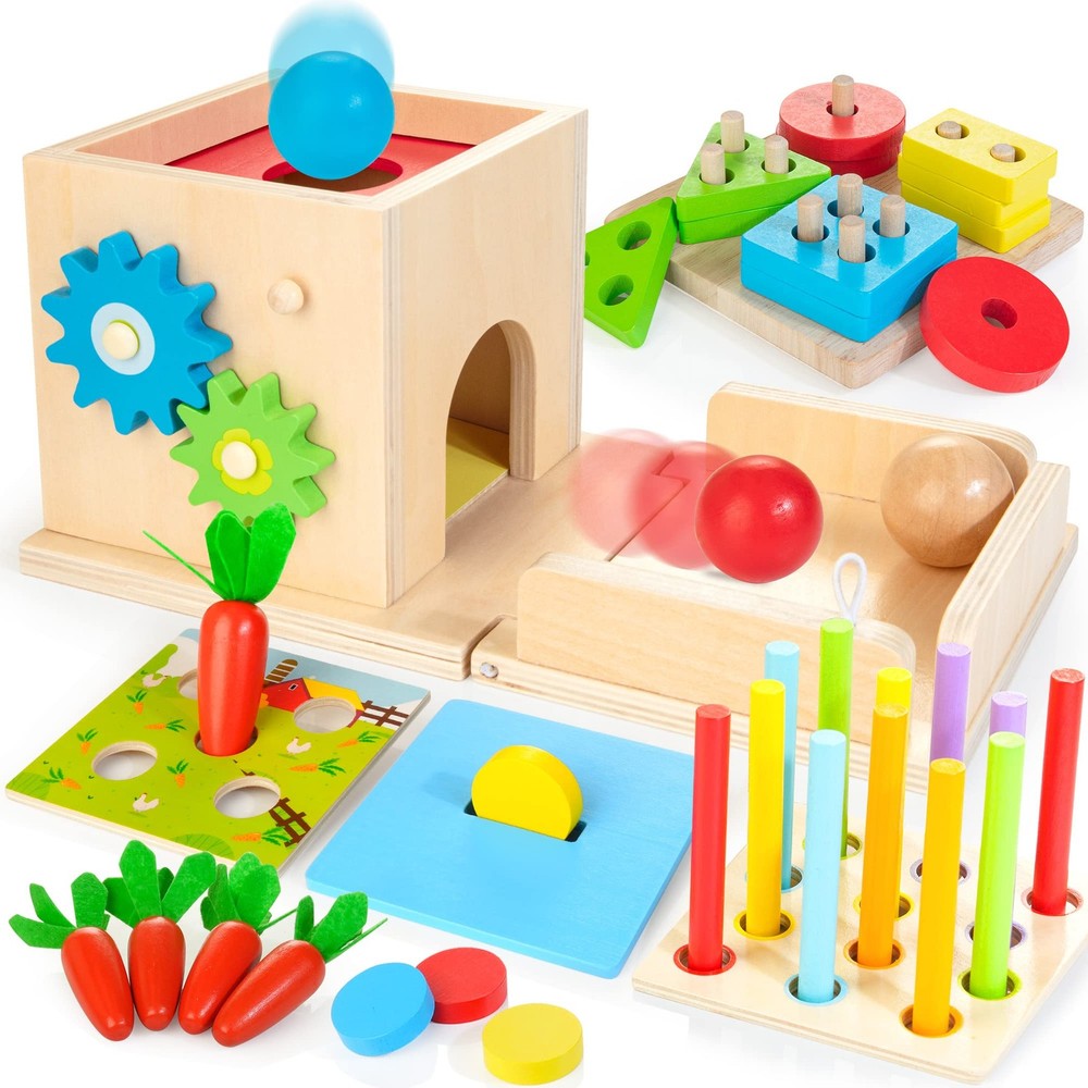 JUSTWOOD Montessori Wooden Play Kit 8-in-1 Educational Toys for 1+ Year Olds
