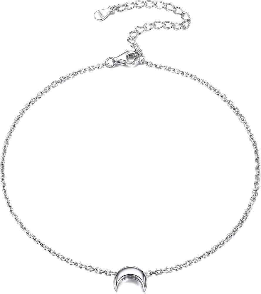 Personalized 925 Sterling Silver Tiny Heart/Moon/Star/Sun/Dot/Triangle Anklets S