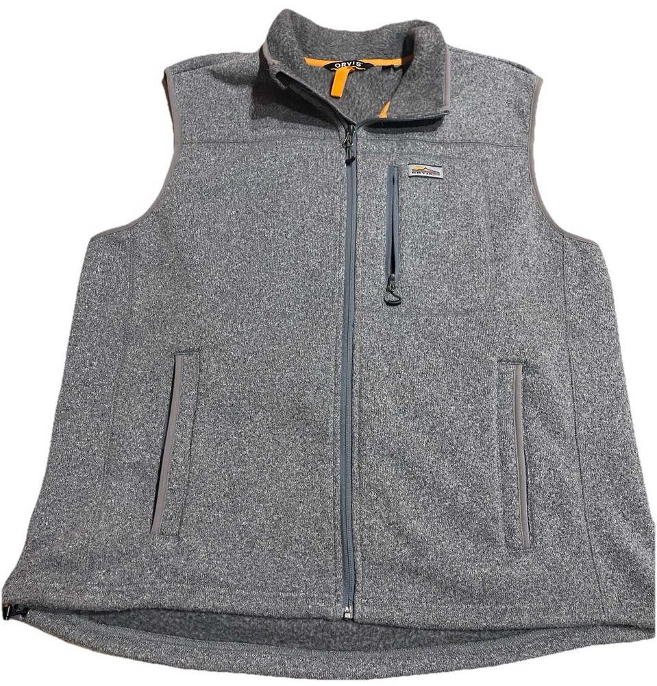 Orvis Vest Mens XL Grey Fleece Mock Neck Full Zip Pockets Casual Outdoors