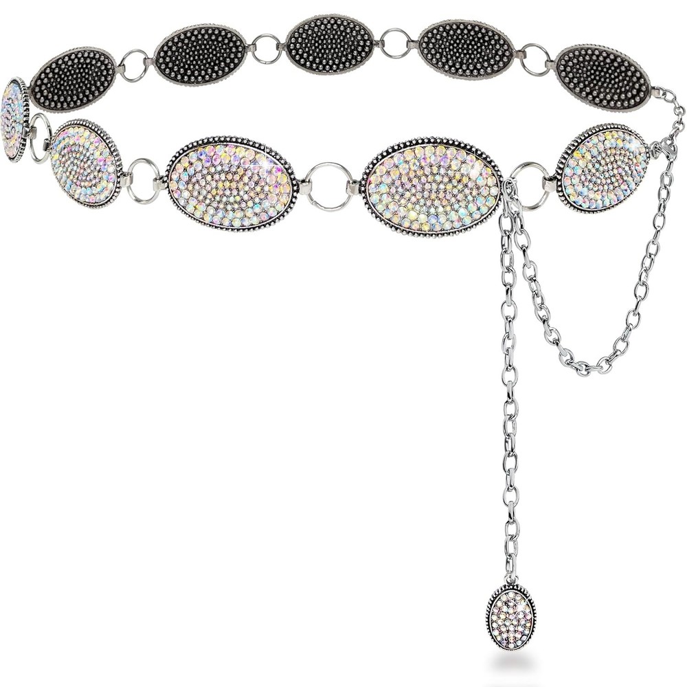Bling Rhinestone Concho Belt Heavy Metal Western Crystal Chain Belt
