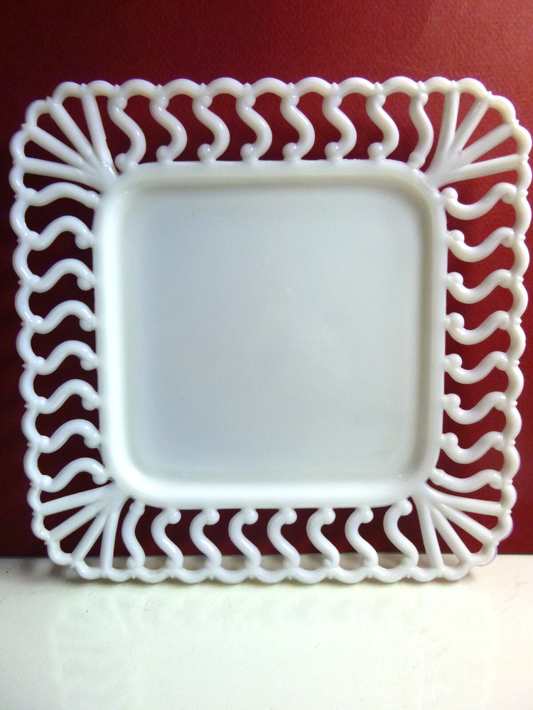 Vintage Westmoreland A Mark Milk Glass Reticulated Square Luncheon Plate 8.25 Inch