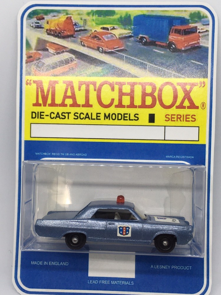 Vintage Lesney Matchbox 22 Custom Pontiac Police Car. Restored Blister Pack