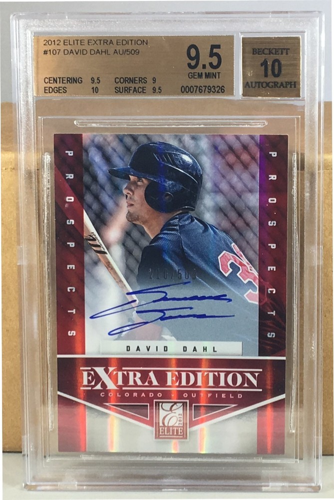 2012 ELITE EXTRA EDITION #107 DAVID DAHL BGS 9.5 GEM MINT 10 AUTO 210/509 ROOKIE