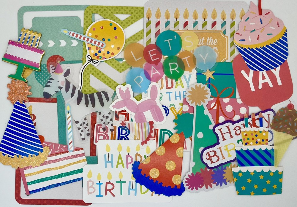 25 + Piece Happy Birthday Ephemera Lot Card Making Supplies, Scrapbooking