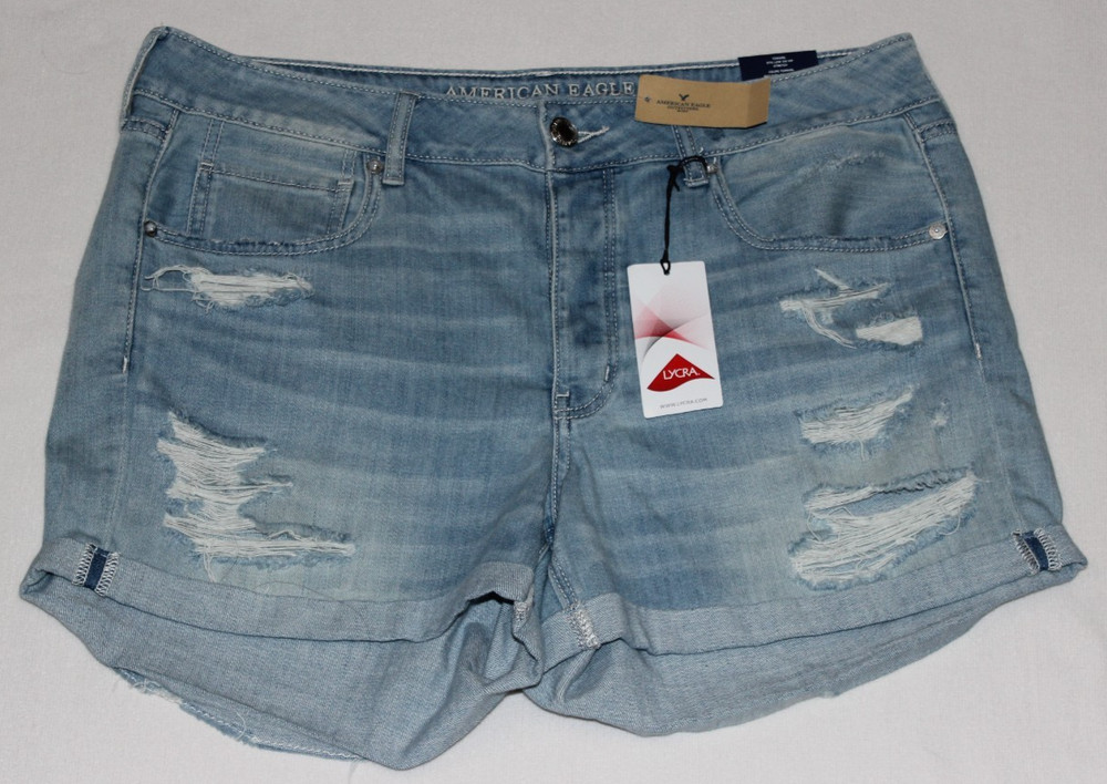 NWT American Eagle Tomgirl Women's Shorts Size 14 Blue Medium Wash Distressed
