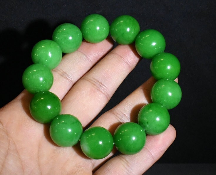 10CM China Natural Green Jade Carve Beads Jewelry Bracelet Chain bracelet