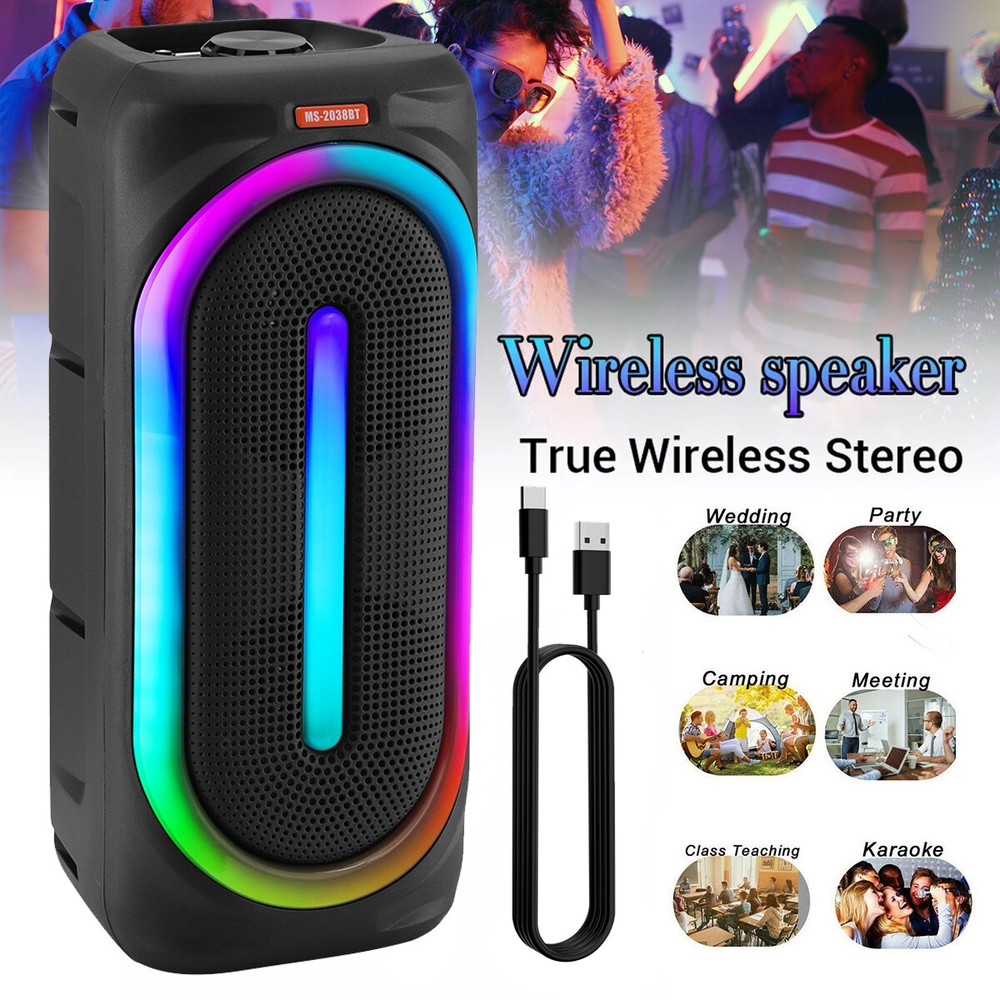 TWS Portable Bluetooth FM Party Speaker with Dual 8-Inch Woofers for Heavy Bass Sound System