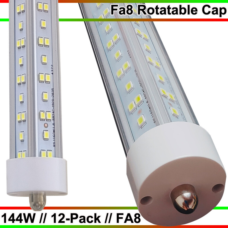 8FT T8 LED Tube Lights 144W Single Pin FA8 Shop Bulbs 12 Pack