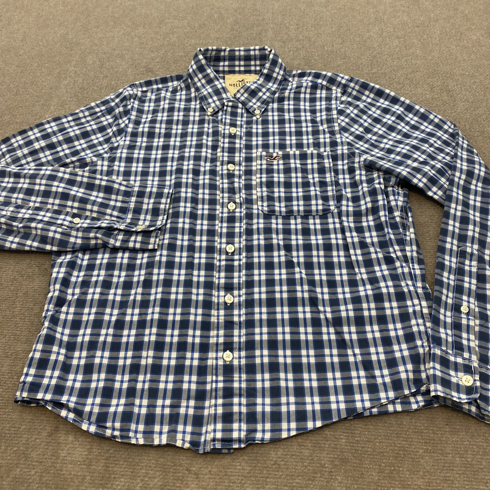 Hollister Button Shirt Mens Extra Large Blue Plaid Long Sleeve Casual Logo