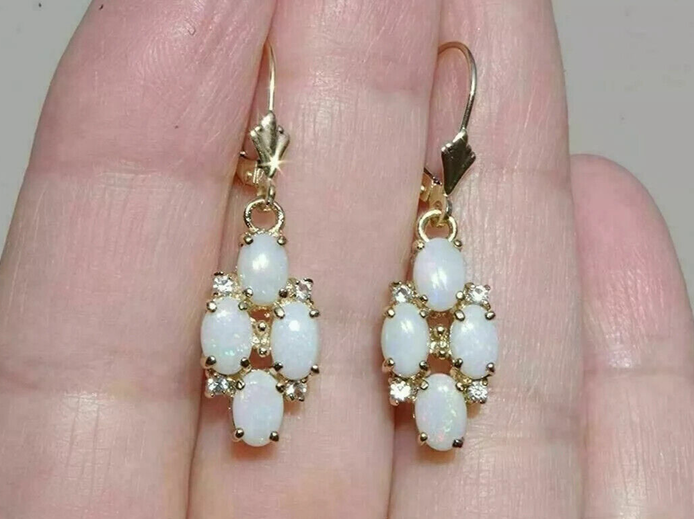 2.6Ct Oval Cut Lab Created Fire Opal Drop/Dangle Earrings 14K Yellow Gold Plated
