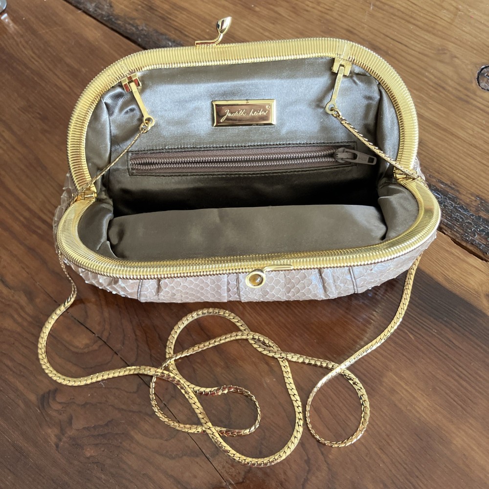 Vintage Judith Leiber Taupe Snakeskin Evening Purse Handbag