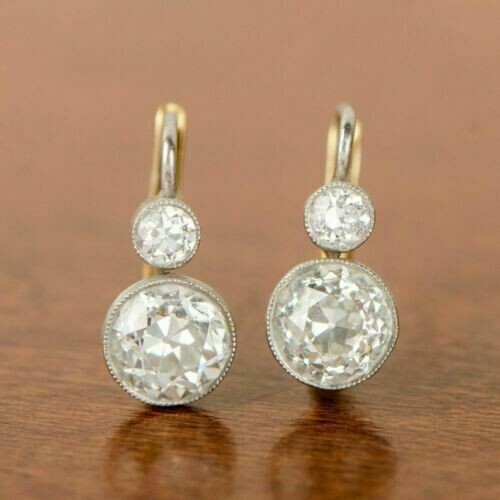 2Ct Round Cut Simulated Diamond Vintage Drop Earrings 14k Two Tone Gold Plated