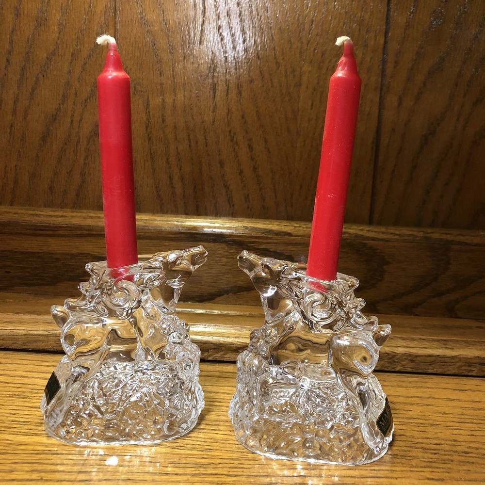 Set Of 2 Marquis Waterford Crystal Reindeer Candleholders