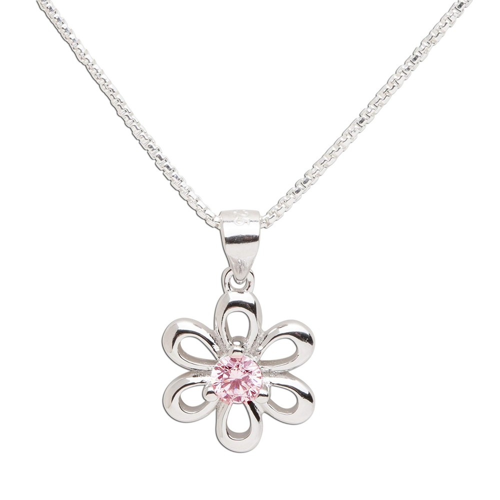 Girls Sterling Silver Daisy Simulated October Birthstone Necklace for Children