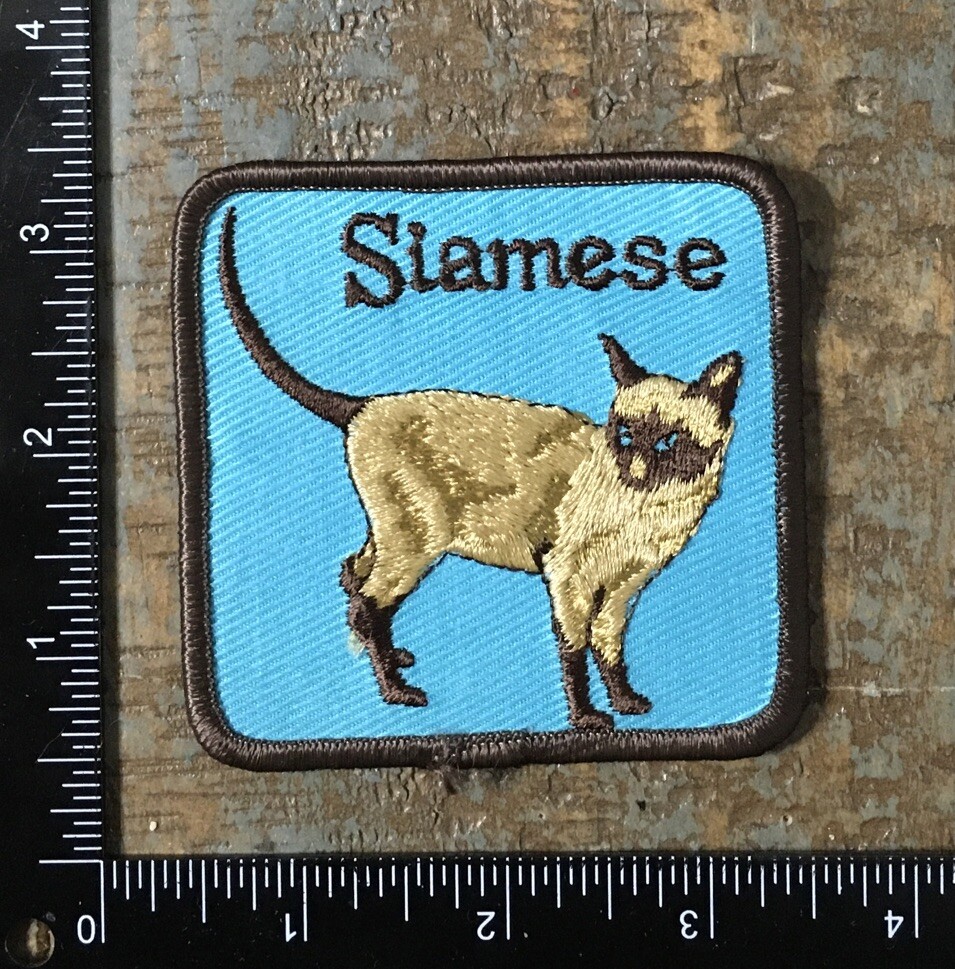 Vintage SIAMESE Cat Breed Pet Feline Embroidered Iron-On Patch 1970’s Twill