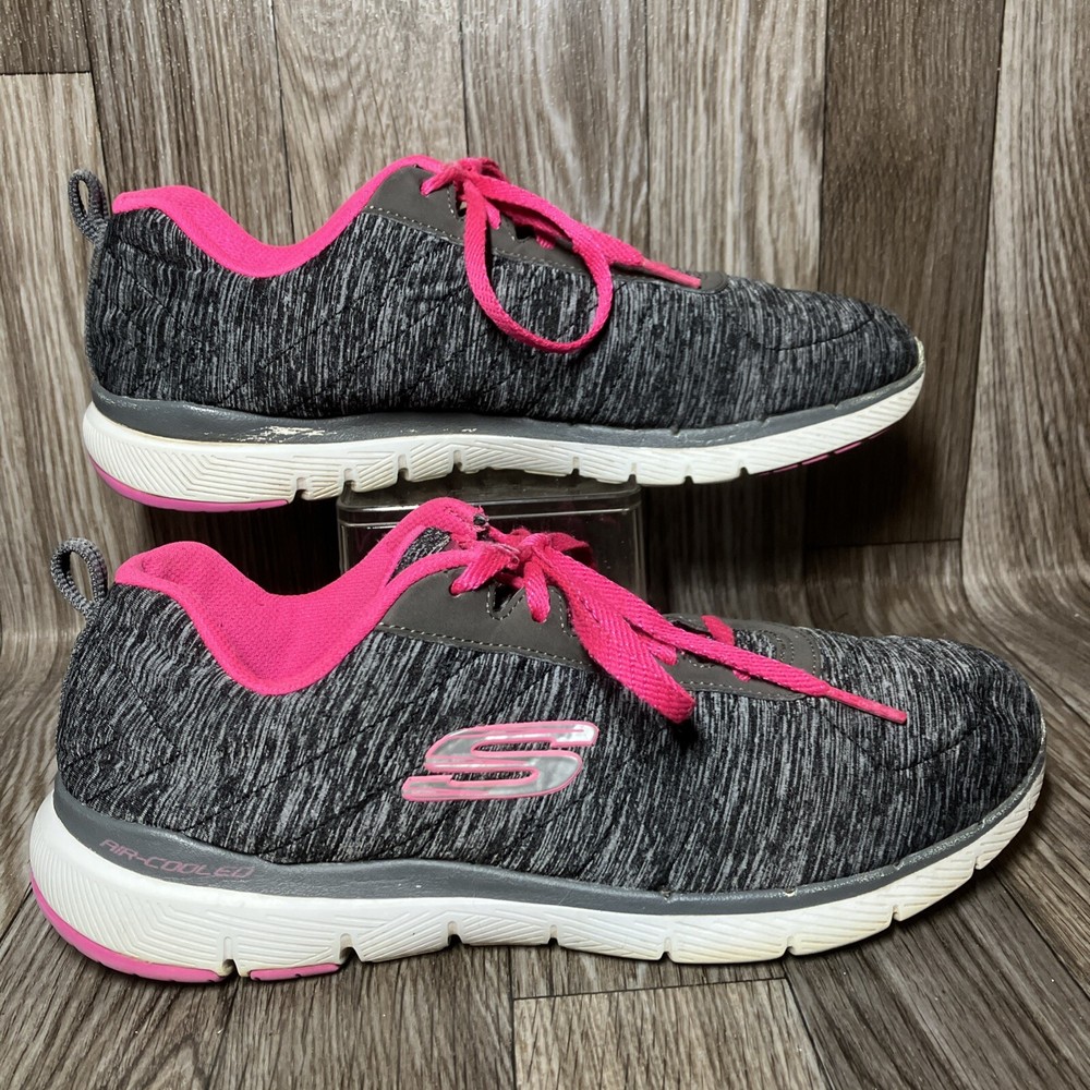 Skechers Flex Appeal 3.0 13067 Gray Black hot pink Running Shoes Sneakers Sz 9