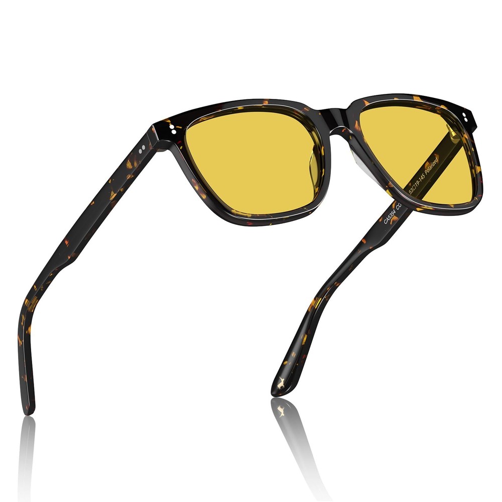 Acetate Nighttime Driving Glasses for Men, Retro Square Frame Night Vision Go...