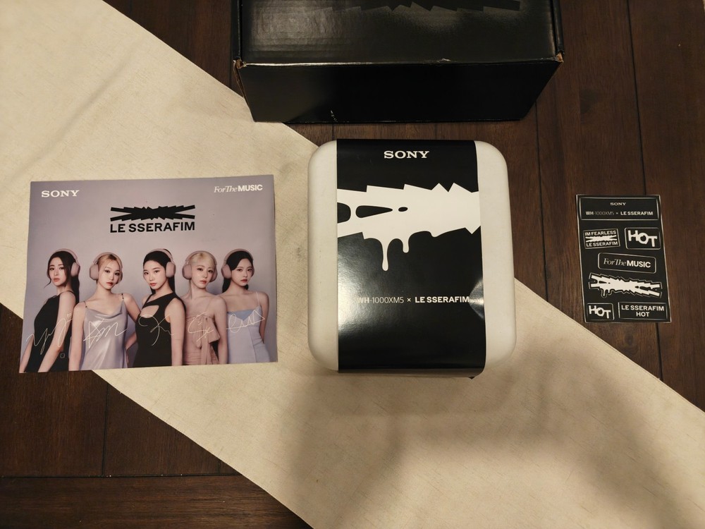 Sony WH-1000XM5 LE SSERAFIM Pink Bundle with Case Signed Photo Sticker Pack